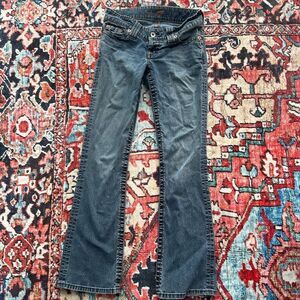 Vintage Seven7 Super Low Stretch Flare Blue Denim Jeans